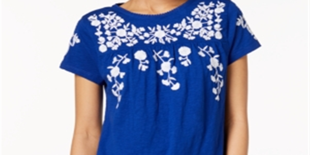 Camiseta feminina de algodão com estampa floral Charter Club, azul, tamanho extragrande