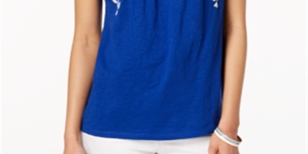 Camiseta feminina de algodão com estampa floral Charter Club, azul, tamanho extragrande