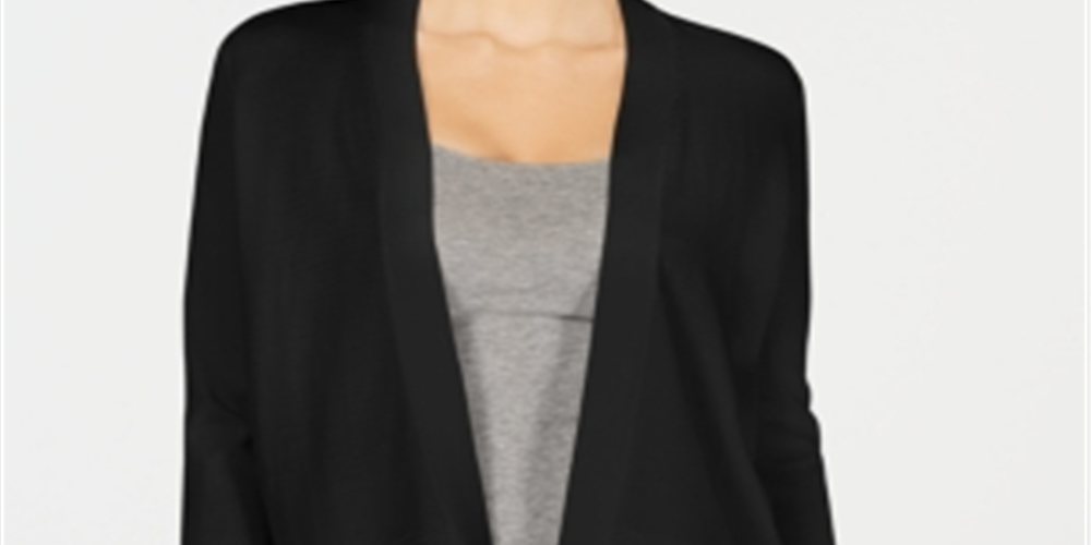Cardigan feminino aberto em malha texturizada Charter Club, preto, tamanho médio