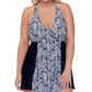 Vestido de banho feminino Island Escape com estampa elástica, emagrecedor, copas removíveis, sobrepeliz, cobertura total, preto, tamanho 18W