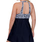 Vestido de banho feminino Island Escape com estampa elástica, emagrecedor, copas removíveis, sobrepeliz, cobertura total, preto, tamanho 18W
