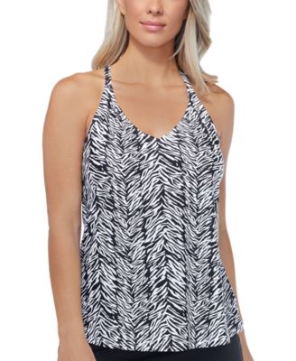 Top tankini com aro estampado Eye of the Tiger feminino Island Escape, preto, tamanho 12