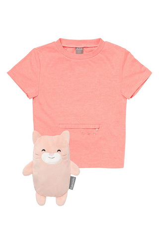 Camiseta infantil feminina Kali the Kitty 2 em 1 com bicho de pelúcia, rosa, da Cubcoats