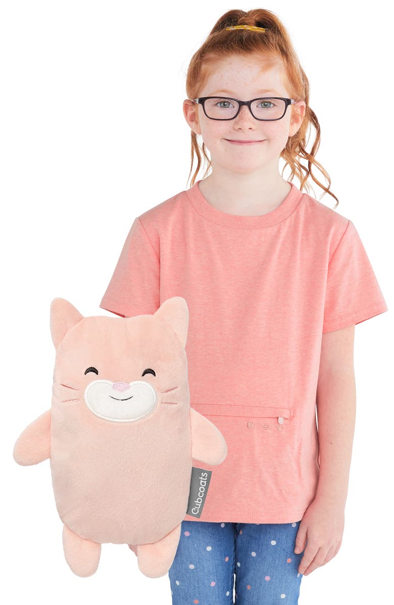 Camiseta infantil feminina Kali the Kitty 2 em 1 com bicho de pelúcia, rosa, da Cubcoats