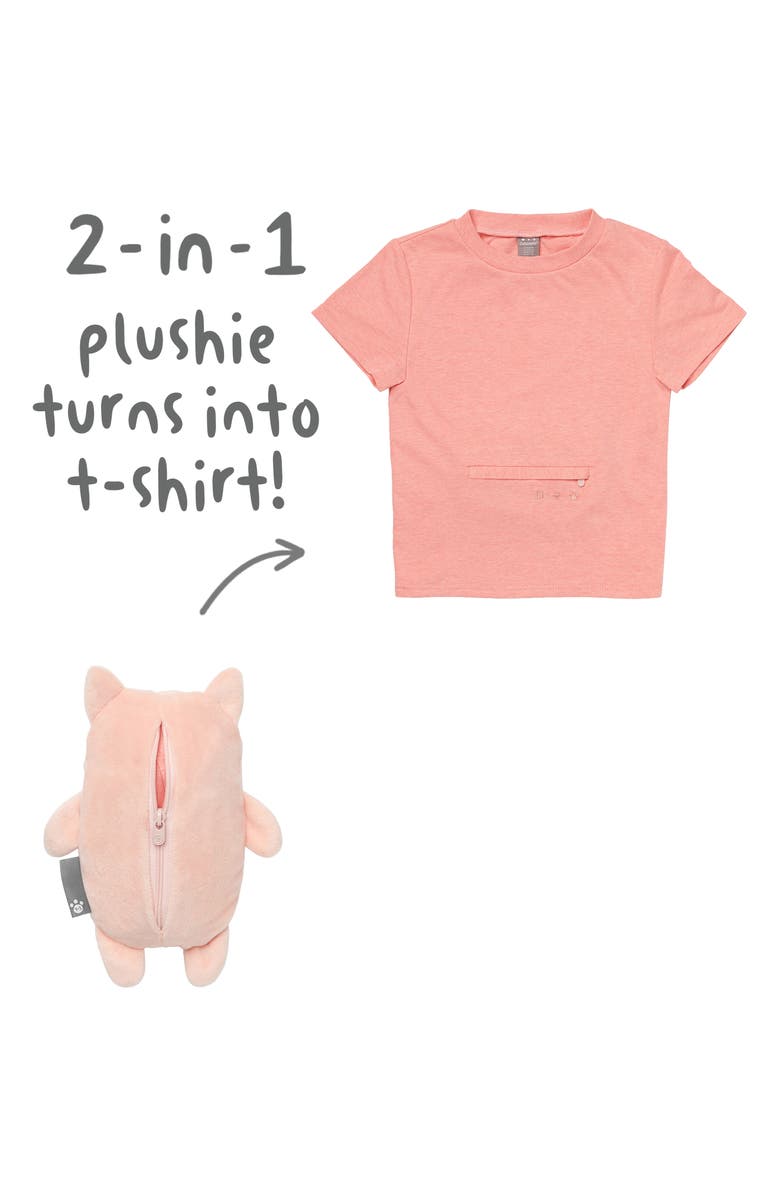 Camiseta infantil feminina Kali the Kitty 2 em 1 com bicho de pelúcia, rosa, da Cubcoats