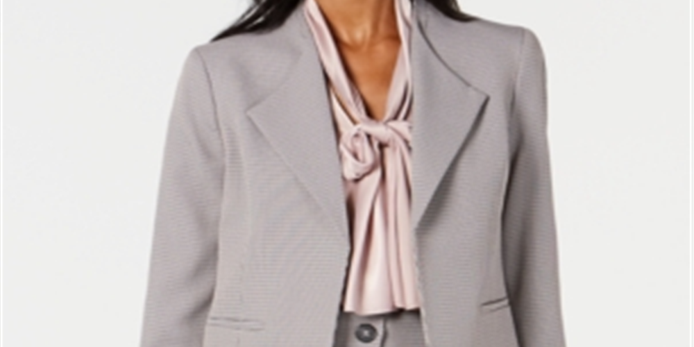 Jaqueta feminina Nine West Adobe com lapela larga em estilo pied-de-poule, rosa, vários tamanhos, tamanho extragrande