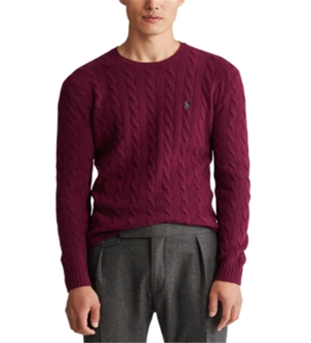 Polo Ralph Lauren Suéter Masculino de Lã e Caxemira em Tricô com Cordão Vermelho Tamanho 2XB