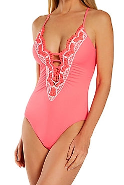 Maiô feminino Delilah Plunge Becca by Rebecca Virtue, rosa, tamanho médio