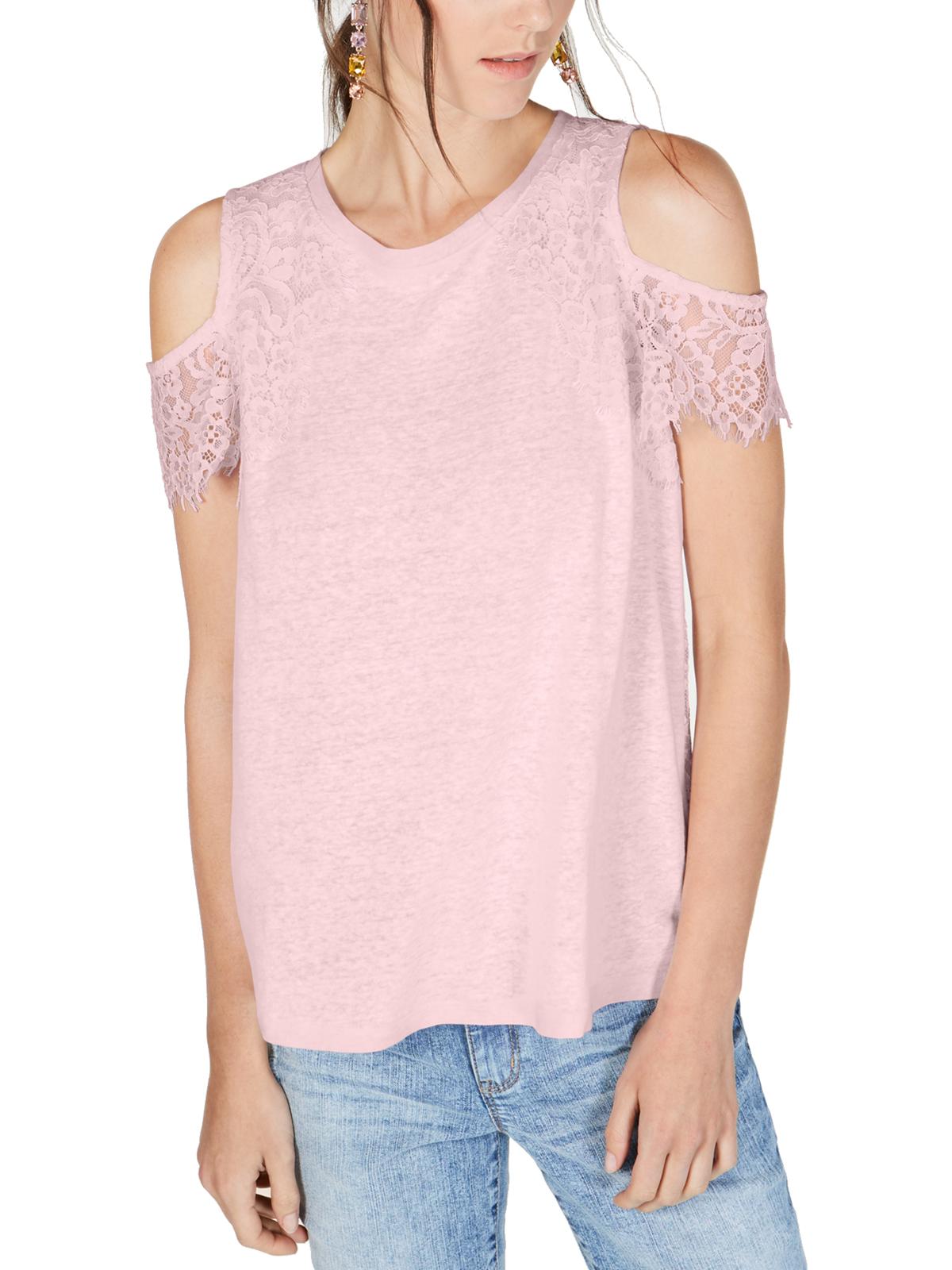 Blusa feminina de linho com ombros descobertos, INC International Concepts, rosa, tamanho grande