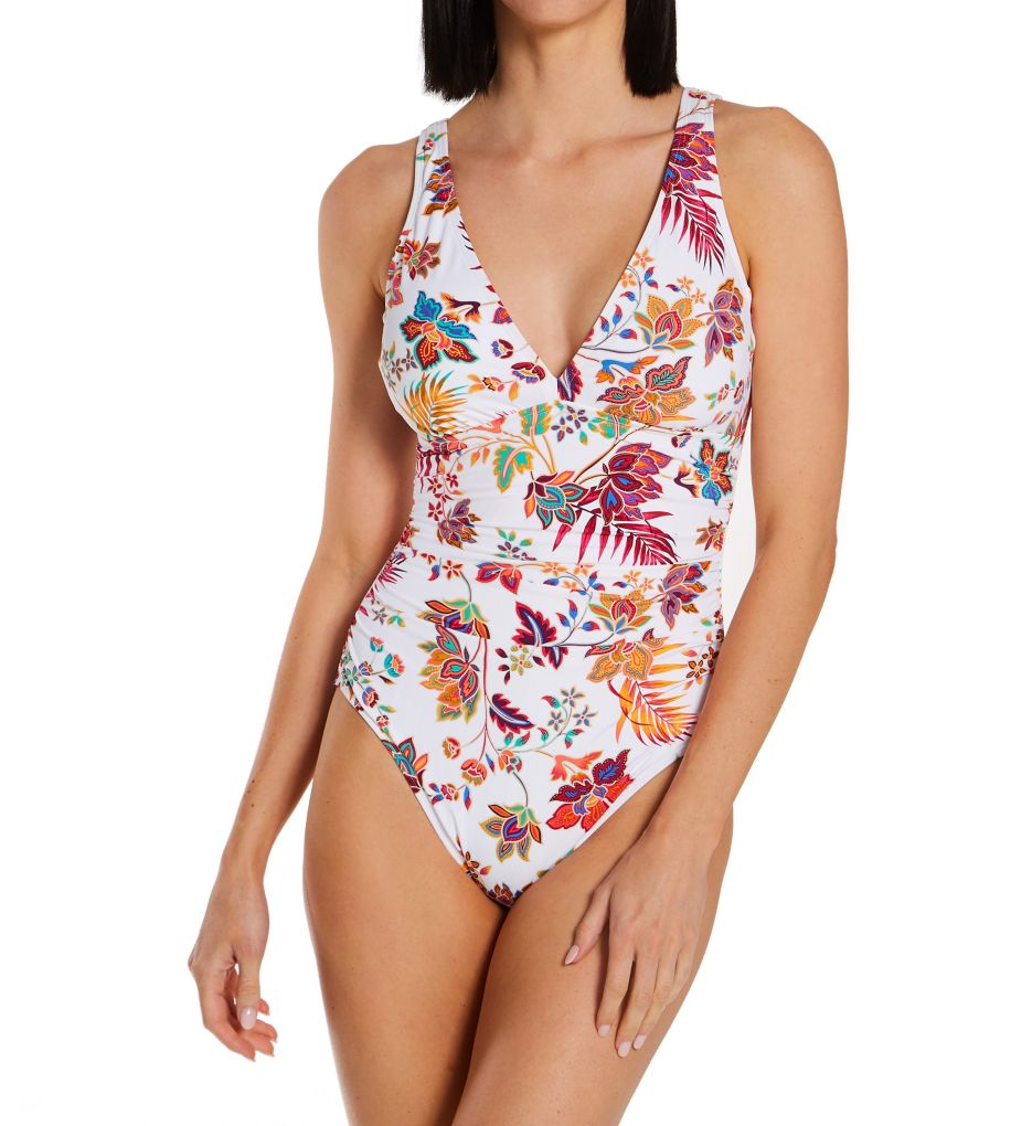 Ralph Lauren Feminino Jacobean Floral OTS Underwire One Piece Maiô Branco - Tamanho 8