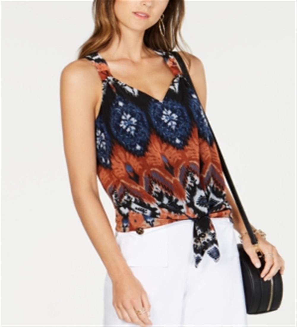 Blusa feminina de chiffon com amarração frontal INC International Concepts, marrom, tamanho pequeno GG