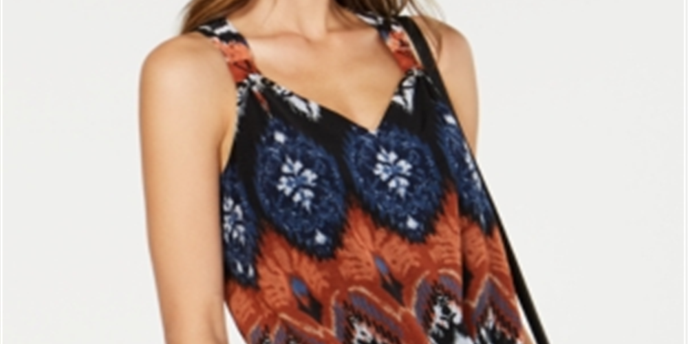 Blusa feminina de chiffon com amarração frontal INC International Concepts, marrom, tamanho pequeno GG