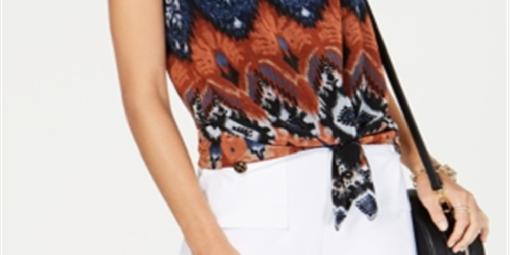 Blusa feminina de chiffon com amarração frontal INC International Concepts, marrom, tamanho pequeno GG