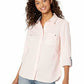 Tommy Hilfiger Blusa Feminina Manga Longa com Botões e Aba 3/4, Rosa, Tamanho P