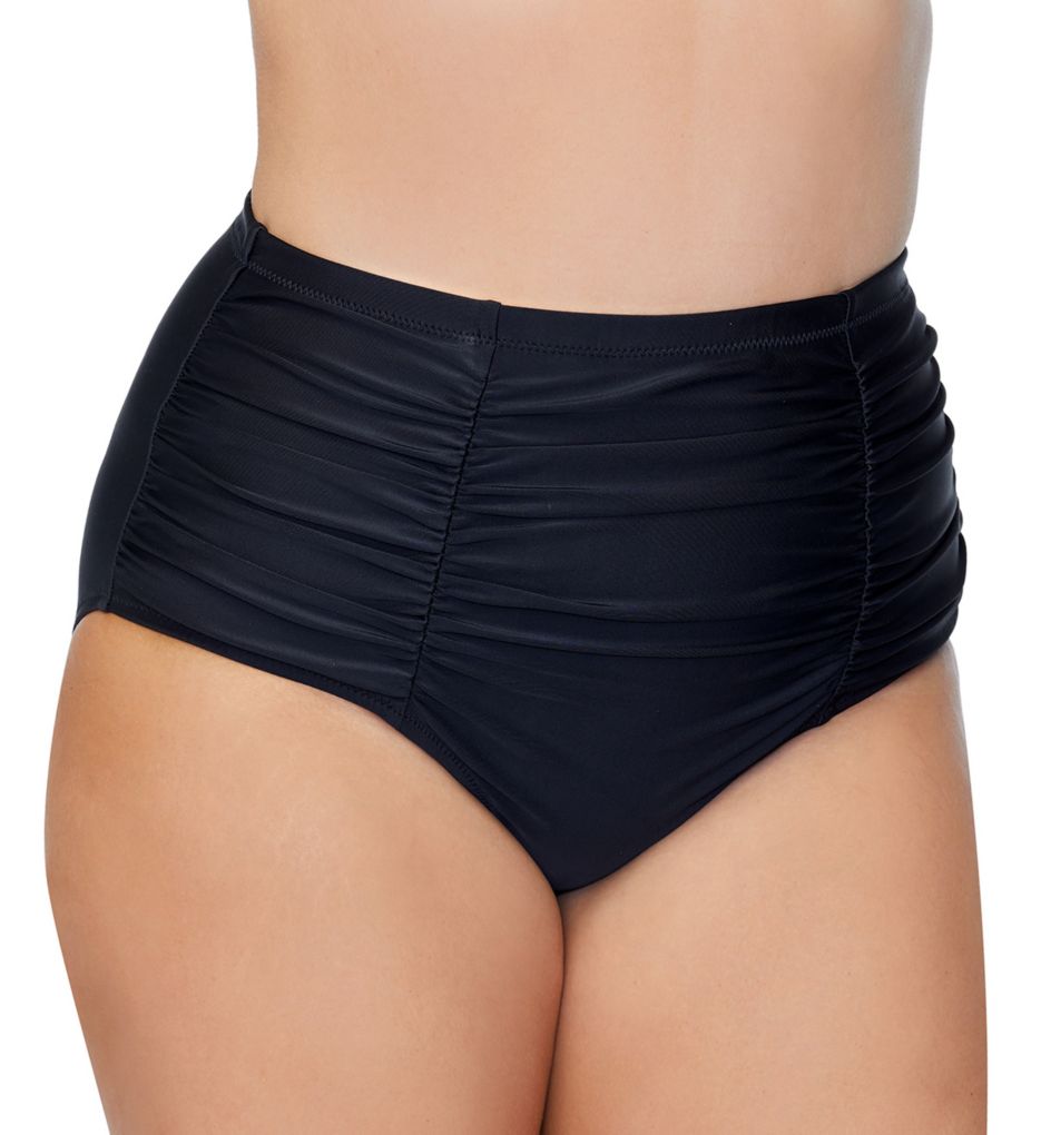 Maiô Costa com cobertura total e elástico, com franzido frontal, Raisins Curve, preto, tamanho 14W