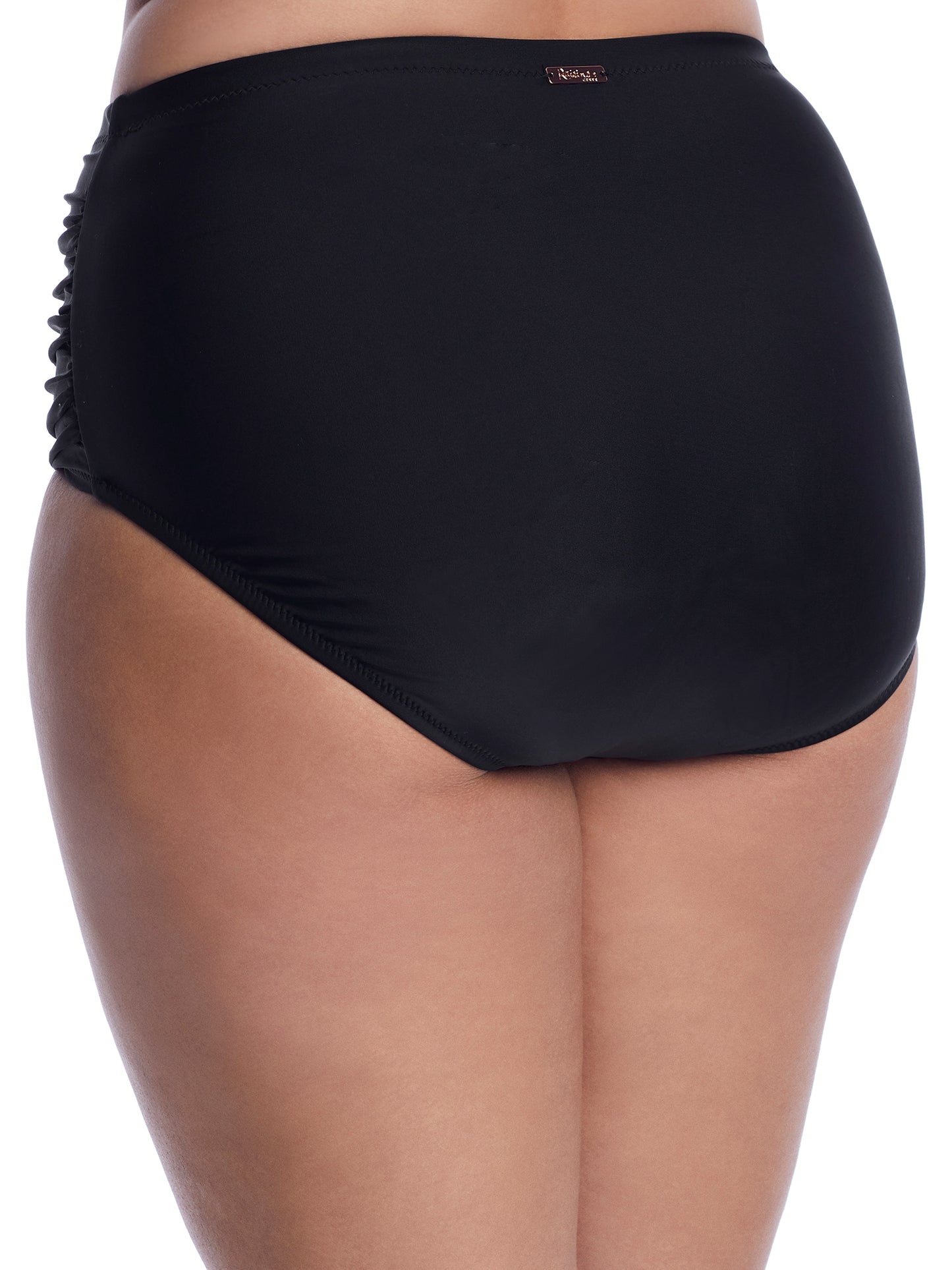 Maiô Costa com cobertura total e elástico, com franzido frontal, Raisins Curve, preto, tamanho 14W