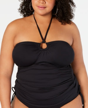 Michael Kors Tankini Feminino Plus com Decote Halter e Babados Preto Tamanho 18W