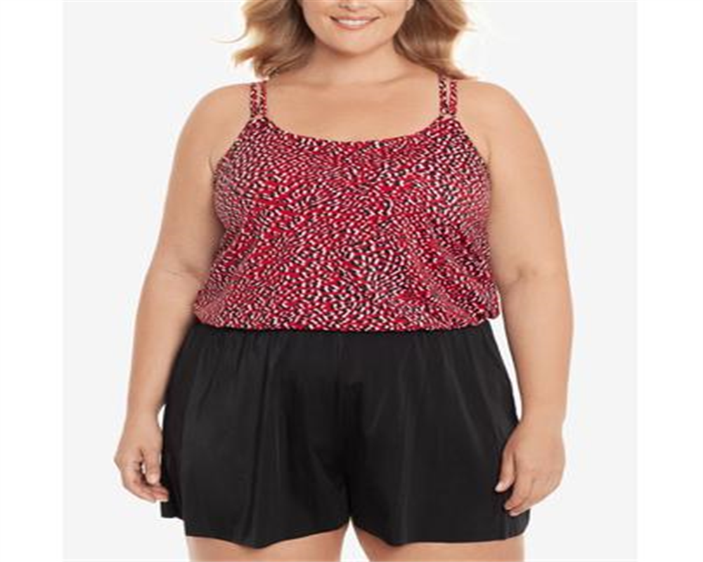 Swim Solutions Women's Plus Printed Baby Spice Double Strap Tummy Control Romper Maiô Vermelho Tamanho 22W