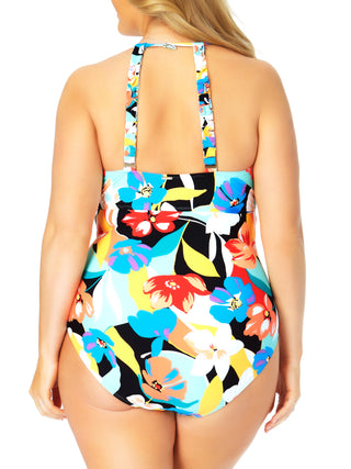 Anne Cole Maiô Feminino Floral com Bojo Removível e Gola Alta, Multi Floral, Tamanho 16W