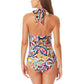 Maiô feminino Anne Cole Paisley Stretch Push Up Recorte Forro de amarrar Cobertura total Anel Gola alta Vermelho Tamanho 12