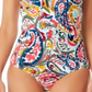 Maiô feminino Anne Cole Paisley Stretch Push Up Recorte Forro de amarrar Cobertura total Anel Gola alta Vermelho Tamanho 12