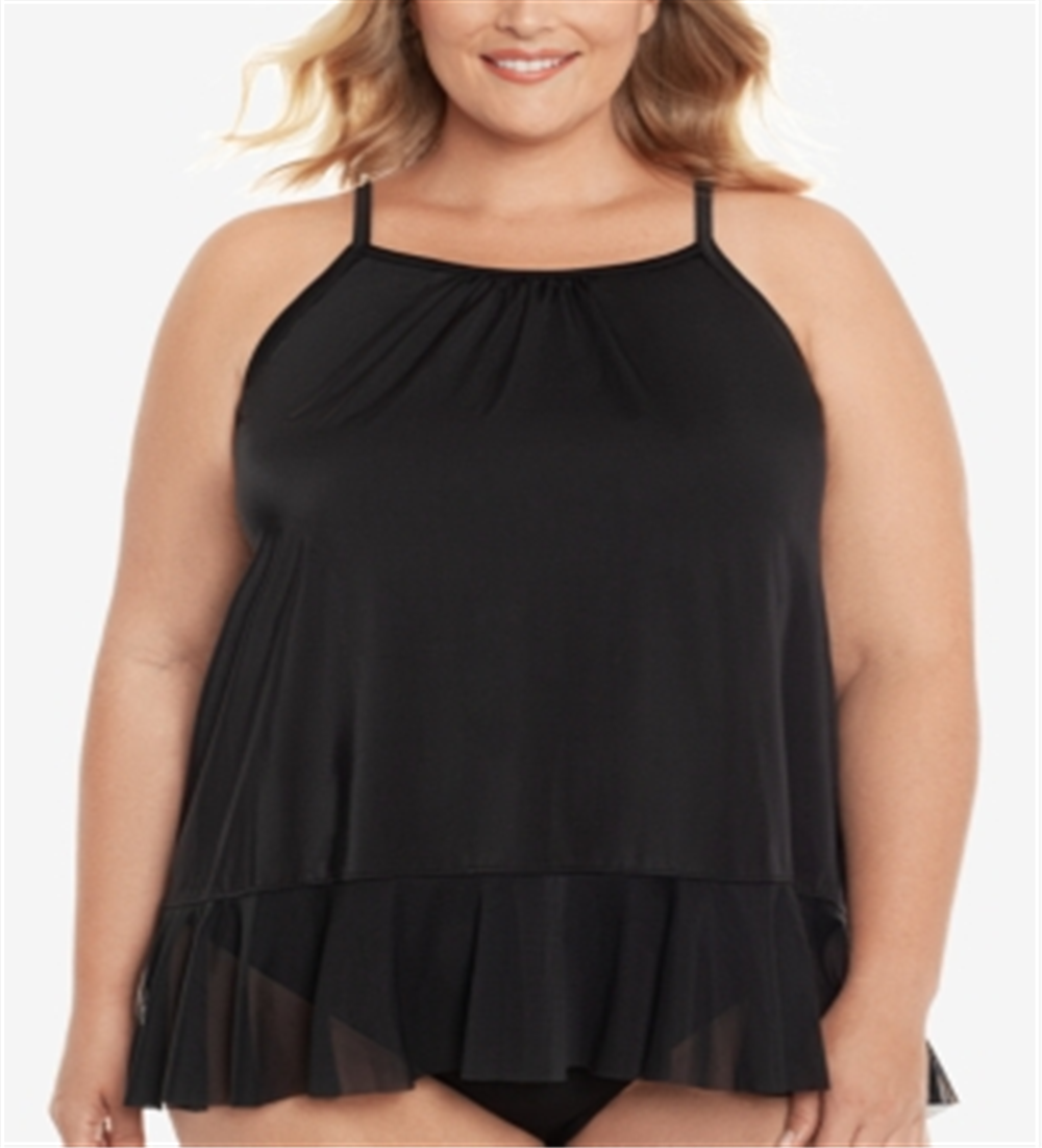 Swim Solutions Maiô Tankini Plus Size Feminino Plissado Preto