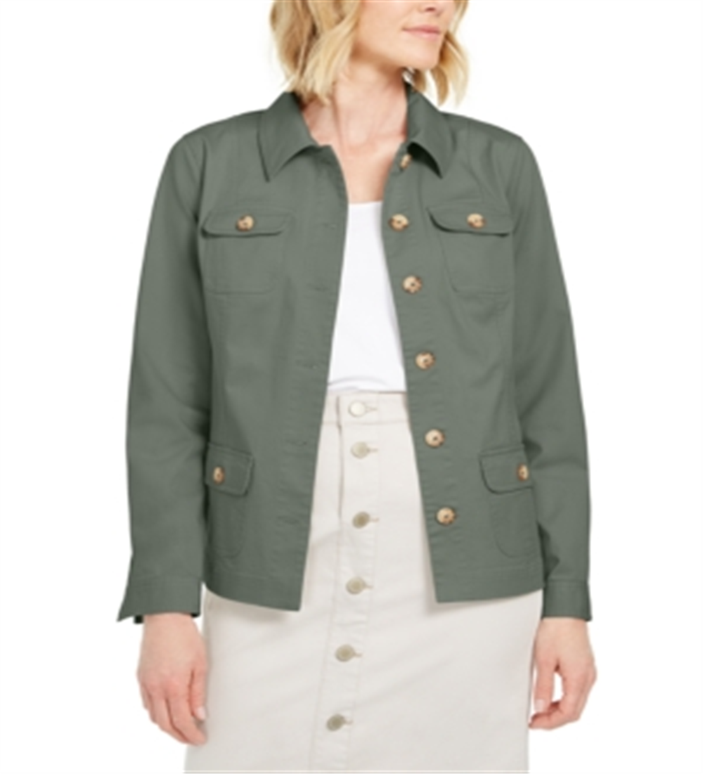 Jaqueta jeans feminina Charter Club com 4 bolsos, verde, tamanho X-S