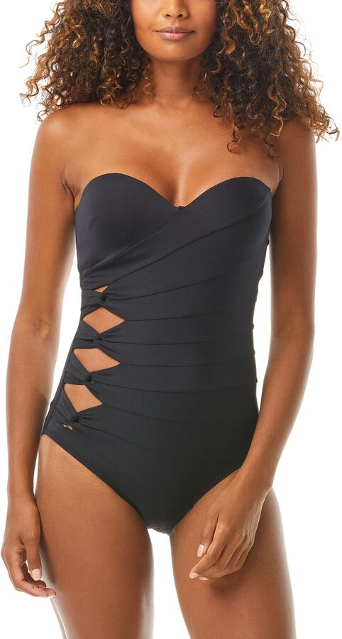 Maiô feminino Carmen Marc Valvo Twist Bandeau com aro, preto, tamanho 6