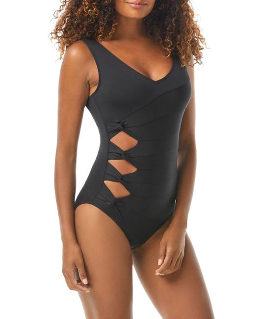 Maiô feminino Carmen Marc Valvo Twist Bandeau com aro, preto, tamanho 6