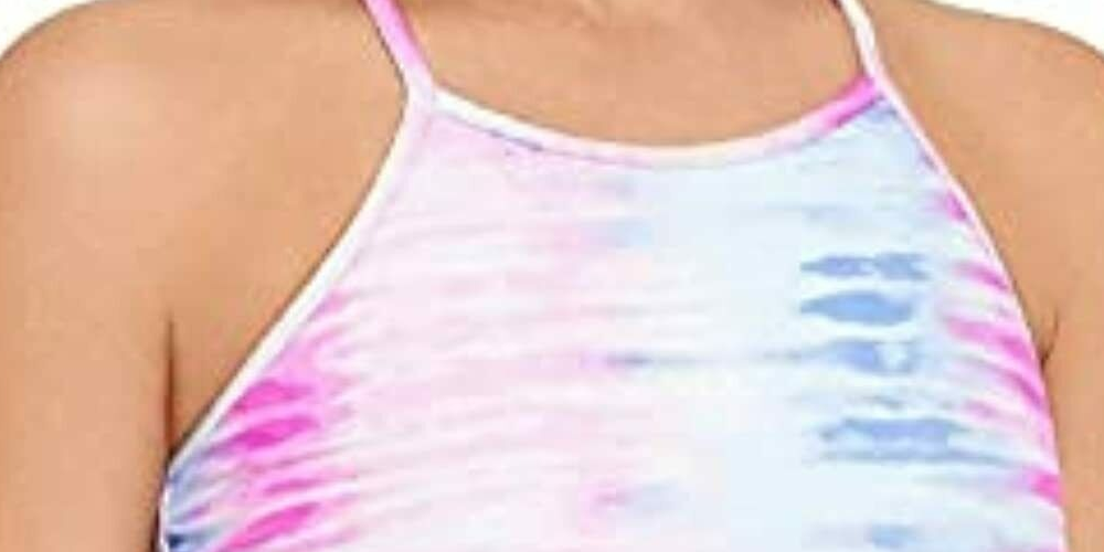Top de natação Miken Junior com decote alto e costas com cadarço, multicolorido, tamanho médio