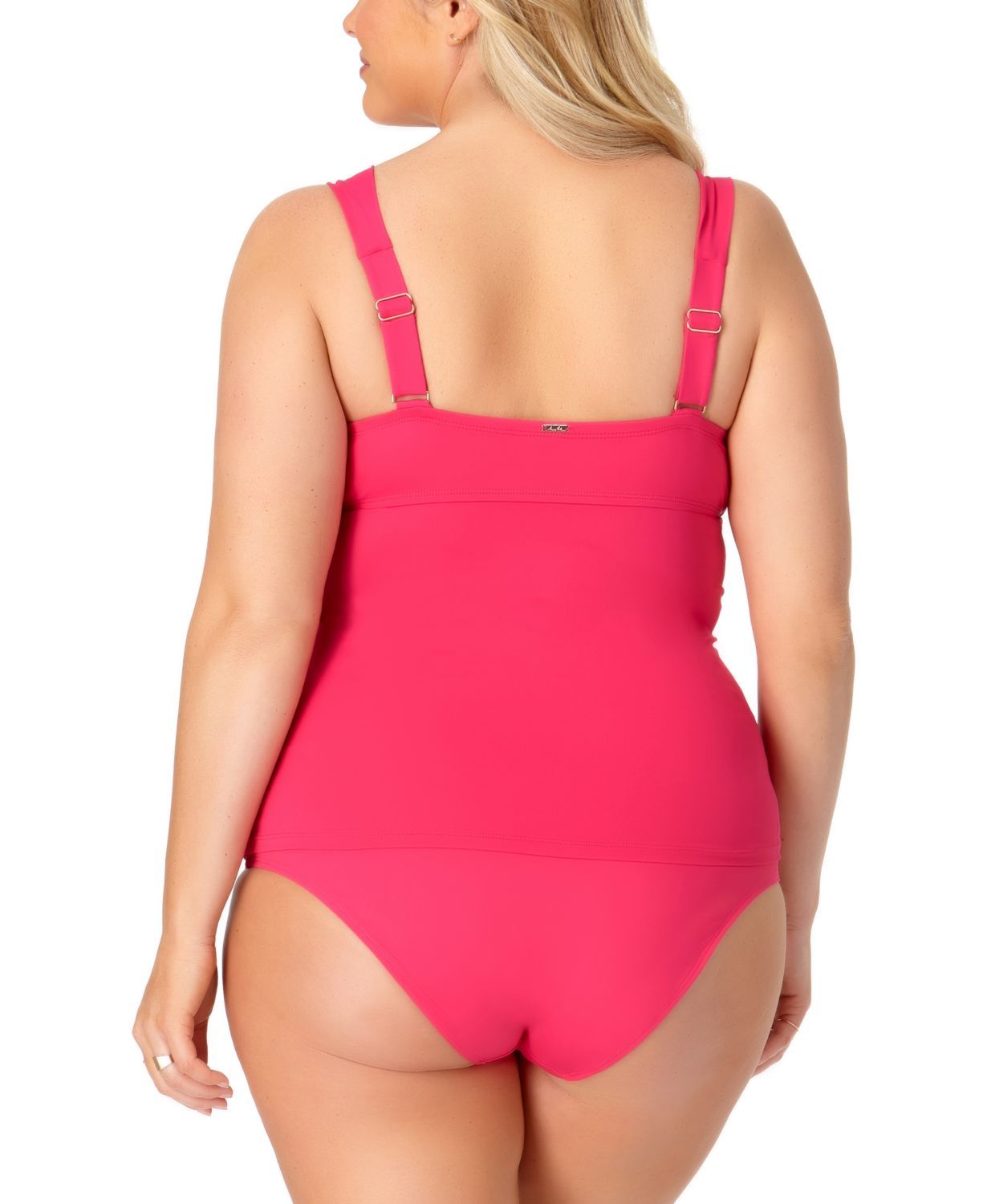 Anne Cole Tankini Feminino com Forro Elástico e Bojos Removíveis, Ajustável e Frente Giratória, Rosa, Tamanho 16W