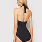 Ralph Lauren Feminino Controle de Barriga Franzido Amarração Decote em V Bojo Moldado Ajustável Beach Club Halter Tankini Maiô Top Preto