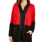 Cardigan feminino com estampa de bloco de cores e manga comprida aberta, camiseta e suéter vermelho, tamanho pequeno e pequeno