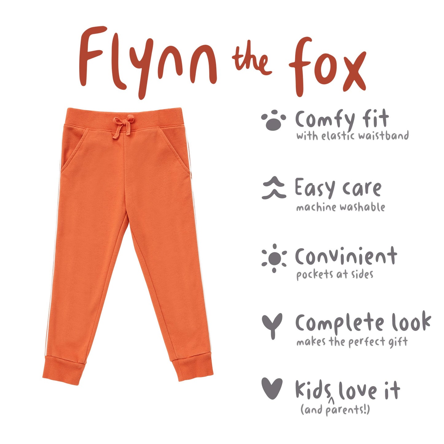 Calças de moletom unissex Cubcoats Kids, conjunto de personagens combinando, laranja, tamanho 10