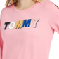 Tommy Hilfiger Moletom feminino com logo multicolorido rosa tamanho médio