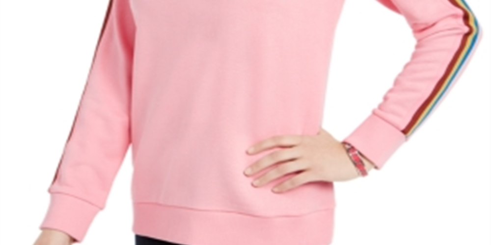 Tommy Hilfiger Moletom feminino com logo multicolorido rosa tamanho médio