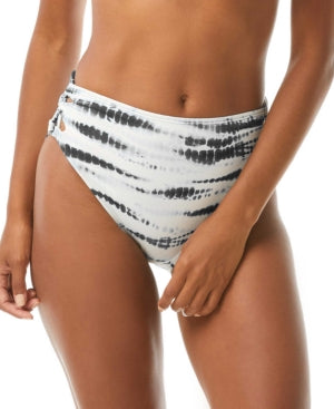 Calcinha de maiô feminina Vince Camuto Tie Dye com forro elástico e cobertura total, tiras, cintura alta, preta, tamanho médio
