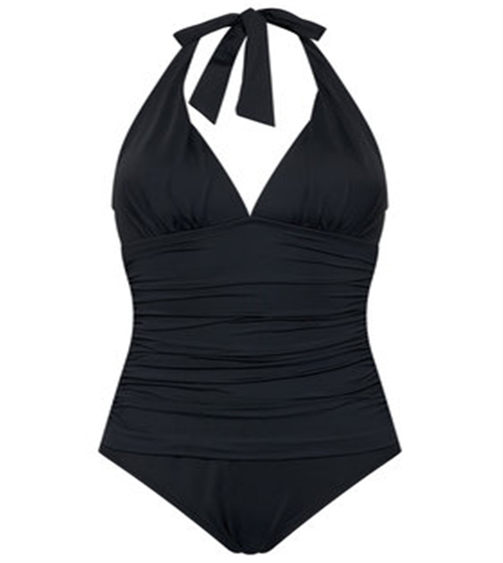 Ralph Lauren Feminino Controle de Barriga Franzido Amarração Decote em V Bojo Moldado Ajustável Beach Club Halter Tankini Maiô Top Preto
