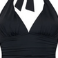 Ralph Lauren Feminino Controle de Barriga Franzido Amarração Decote em V Bojo Moldado Ajustável Beach Club Halter Tankini Maiô Top Preto