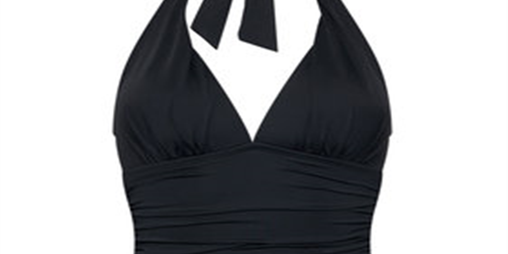 Ralph Lauren Feminino Controle de Barriga Franzido Amarração Decote em V Bojo Moldado Ajustável Beach Club Halter Tankini Maiô Top Preto