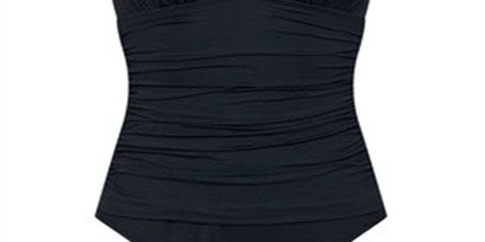 Ralph Lauren Feminino Controle de Barriga Franzido Amarração Decote em V Bojo Moldado Ajustável Beach Club Halter Tankini Maiô Top Preto