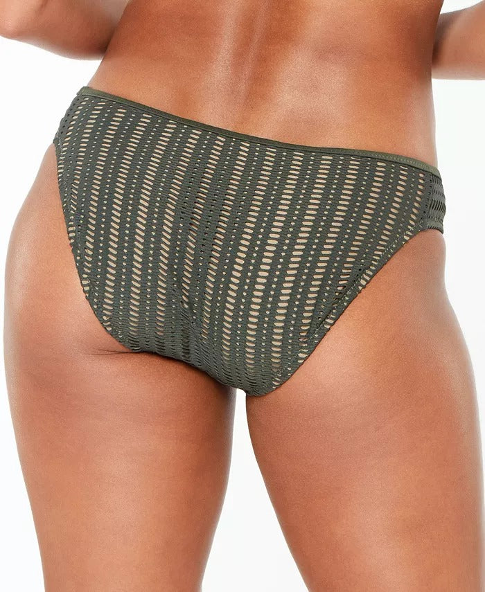 Calcinha de biquíni hipster feminina Bar III com aba lateral de crochê, verde