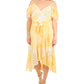 Vestido feminino NY Collection com babados e ombros descobertos, amarelo, tamanho 14