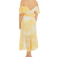 Vestido feminino NY Collection com babados e ombros descobertos, amarelo, tamanho 14