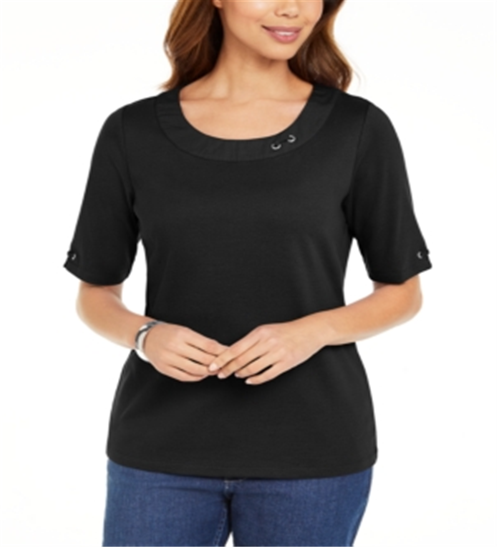 Karen Scott Top Feminino de Algodão com Argola Preto Tamanho X-S