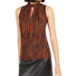 Blusa feminina Bar III com estampa animal e decote careca, marrom, tamanho médio