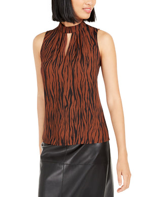 Blusa feminina Bar III com estampa animal e decote careca, marrom, tamanho médio