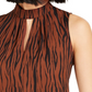 Blusa feminina Bar III com estampa animal e decote careca, marrom, tamanho médio
