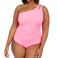 Maiô feminino Becca Trendy Plus Color Code One Shoulder, rosa, tamanho 2X