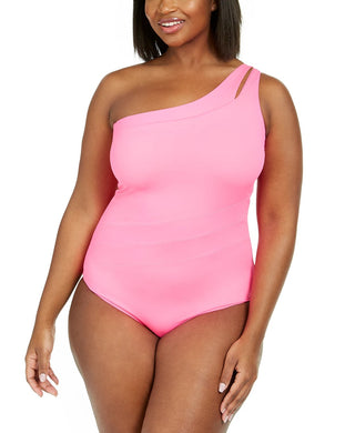 Maiô feminino Becca Trendy Plus Color Code One Shoulder, rosa, tamanho 2X